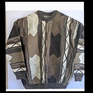 COOGIE-Style Textured 3D Knit Sweater Beige Brown Black Geometric Women’s Medium